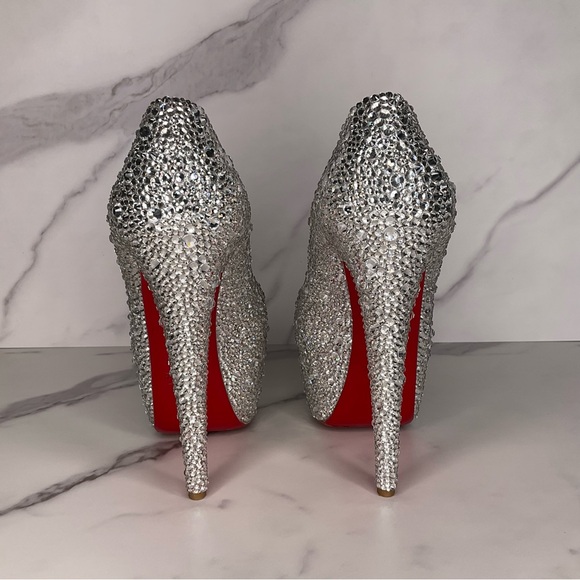 Christian Louboutin Highness AB Strass Crystal Peep Pump Size EU 37.5 / US 7.5 - Picture 9 of 14